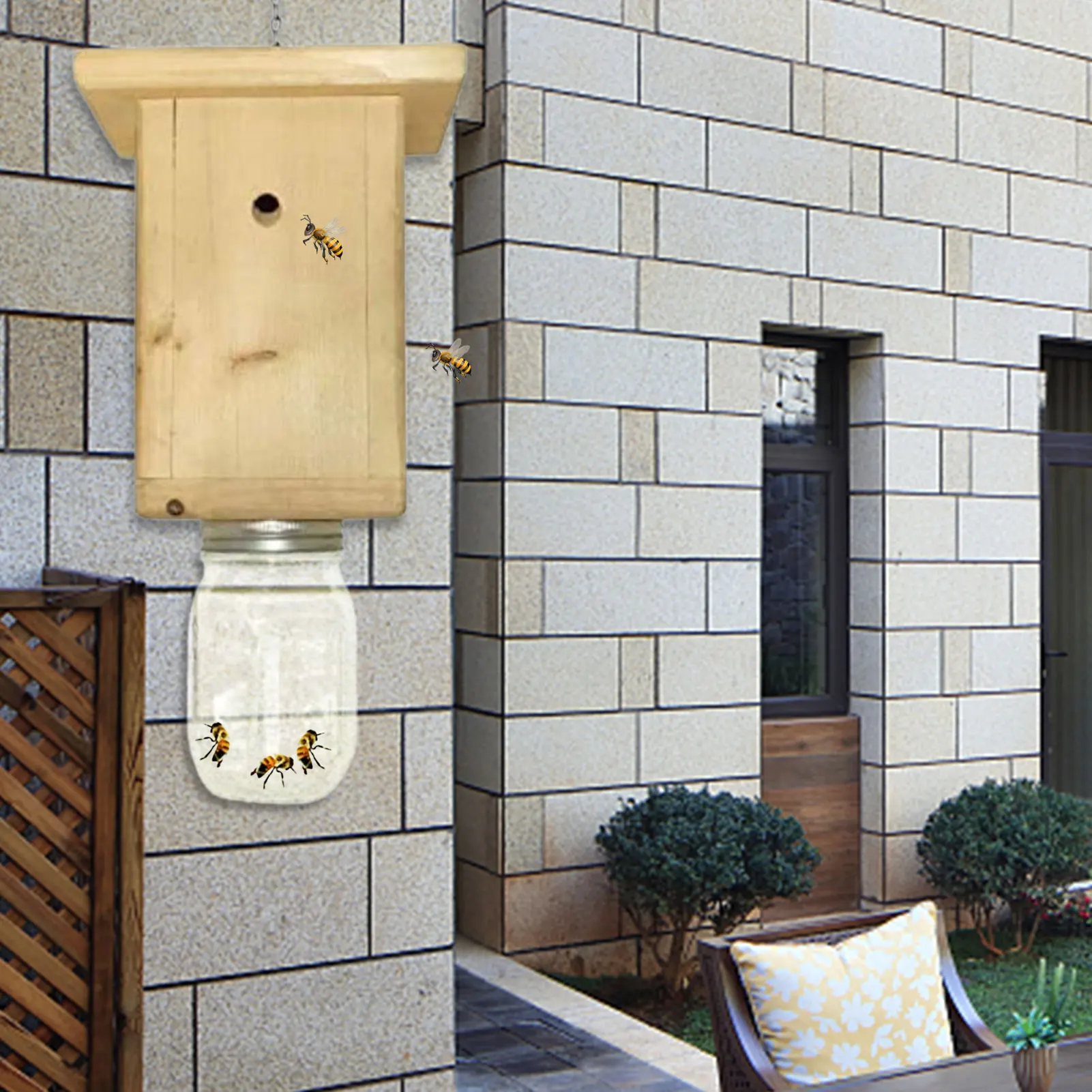 Wood Bee Trap Reusable Wood Bee Trap For Outside Natural Cabin Style Carpenter For Patio Yard And Garden