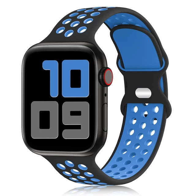 Silicone Strap For Apple Watch Band 44mm 40mm 42mm 38mm 44 mm watchband Breathable bracelet Apple watch 6 Strap iWatch 7 5 4 se 1Black blue