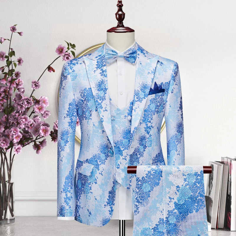 Thorndike Latest Coat Design Men Suits Tailor-Made Tuxedo 3 Pieces Blazer Wedding Party Singer Groom Costume Homme