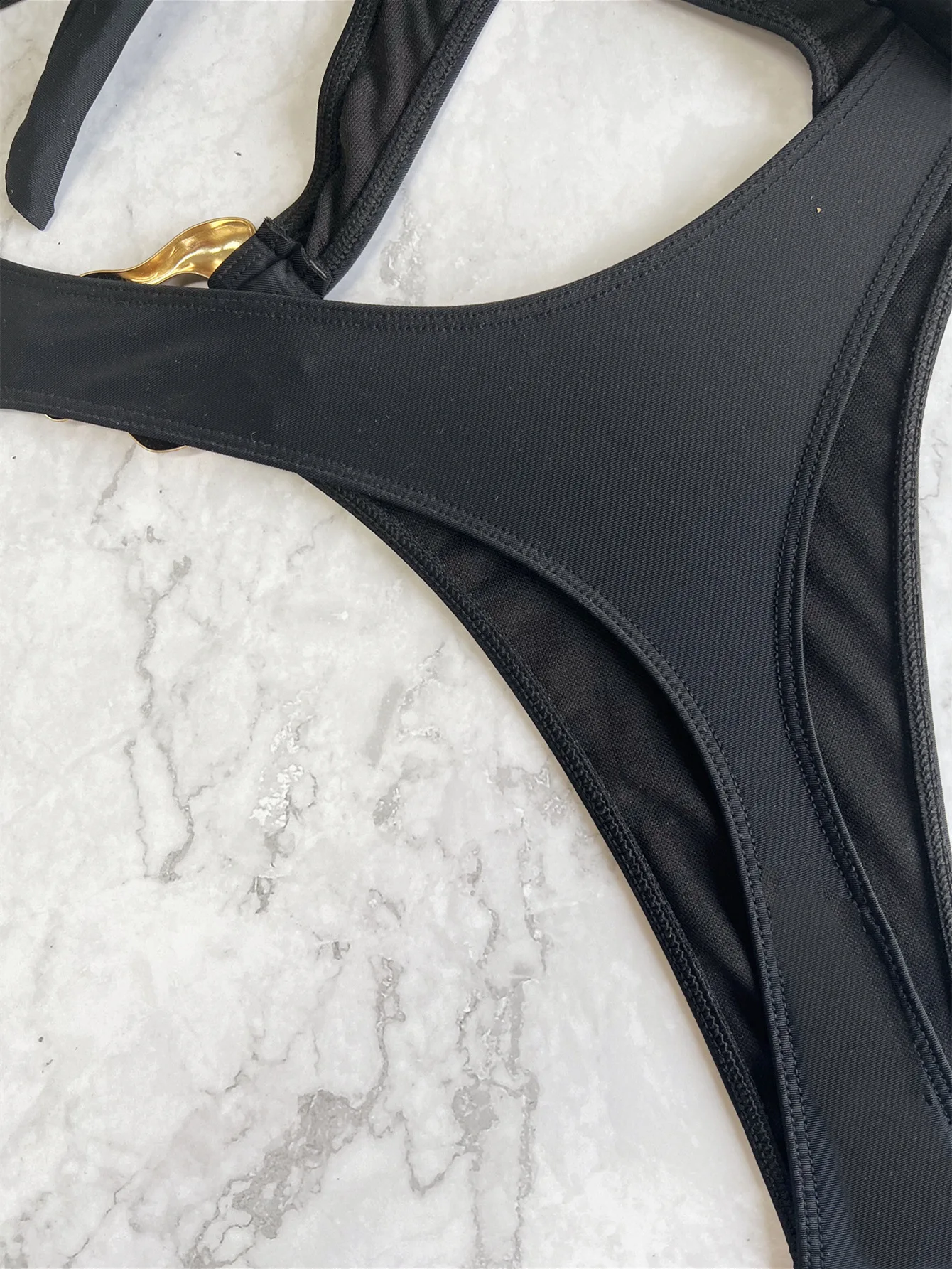 Black High Waist Monokini - Sexy Cross Hollow Back Tie Bikini Bathing Suit for Women