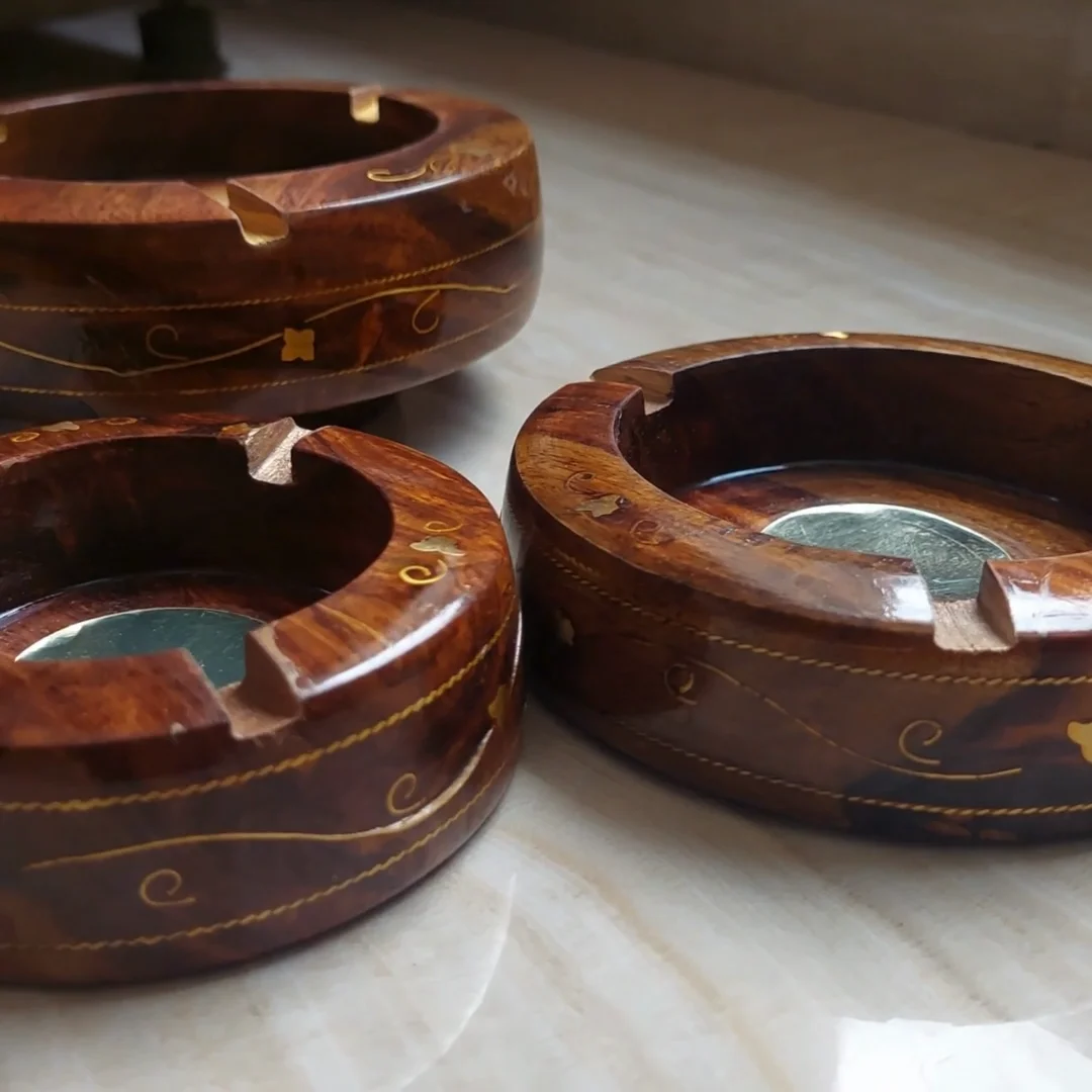 Handcrafted Wooden Ashtray with Stand – Traditional Brasswork ...