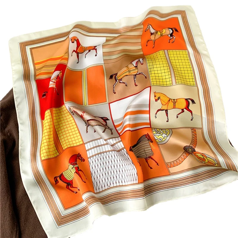 

Women Pure Silk Scarf Hairbands Fashion Printed 53x53cm Neck Kerchief Bandana Female Luxury Hair Scarves Bag Ties 2022 Spring