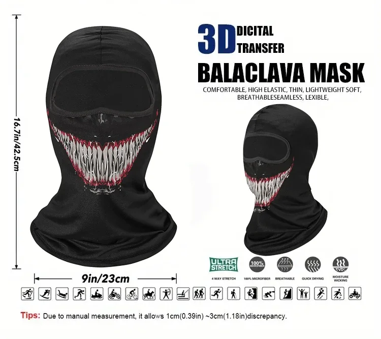 Fahrradmaske Totenkopf Schnelltrocknende Sonnenschutz-Sturmhaube Herren Motorrad Elastische Helm-Unterziehmaske Geister-Vollgesichtsmaske Winddichte Kopfbedeckung – Detail 6