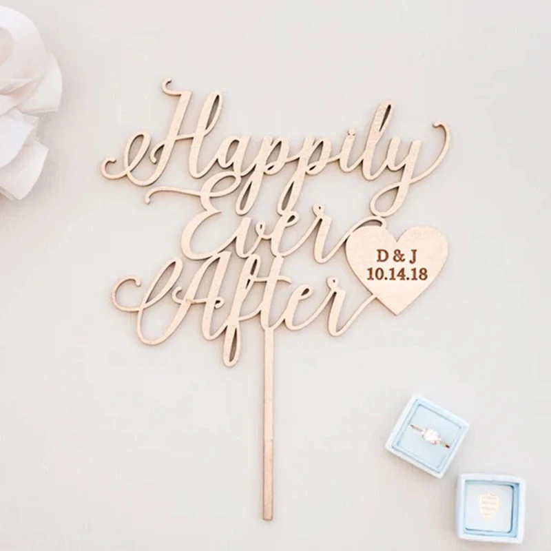 

Personalized Cake Topper Happily Ever After with Initials Date Custom Wedding Anniversary Bridal Shower Engagment Cake Topper