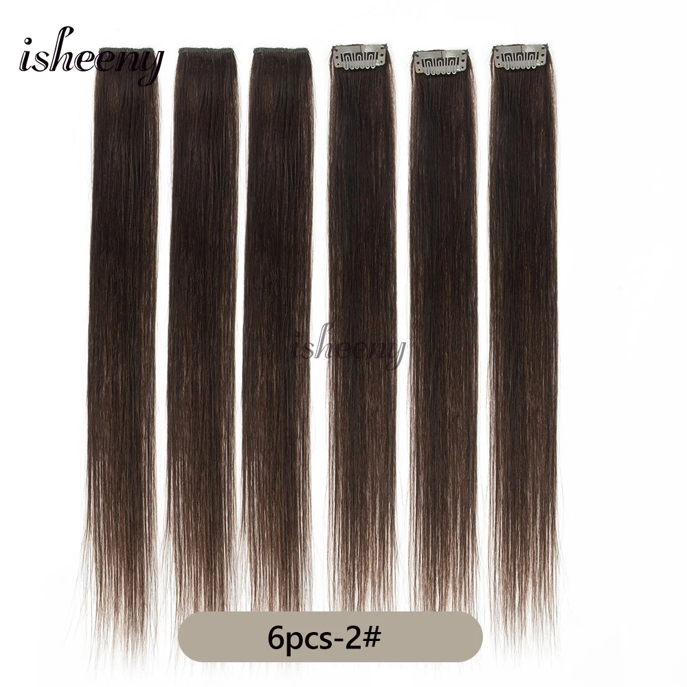 Isheeny 6er-Set Mini Clip-in Echthaarverlängerungen, 1 Clip-on Maschinenweft-Haarverlängerung, 12-16 Zoll, 30g/Packung, natürlich glattes Clip-Haarteil – Detail 8