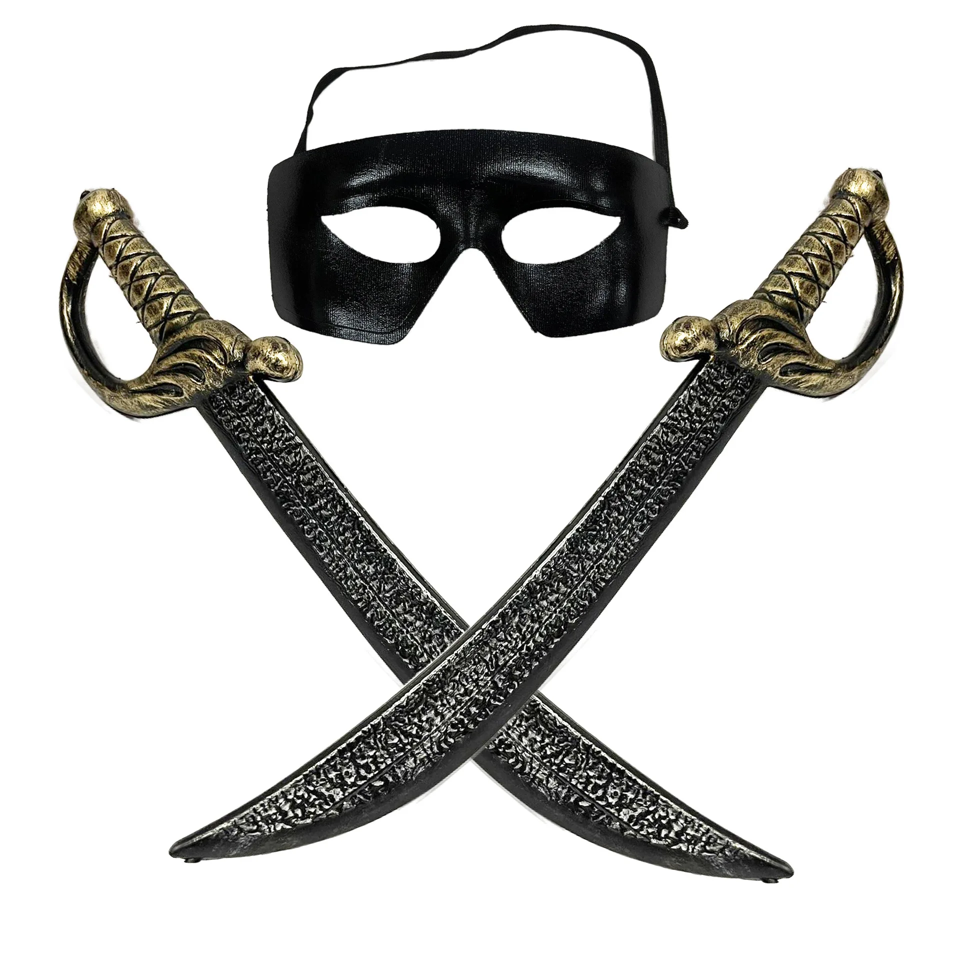 Black Samurai Sword Men's Black Half Face Mask Eyepatch Performance Dress Up Plastic Toys Sword Party Cosplay Props Kids Gift