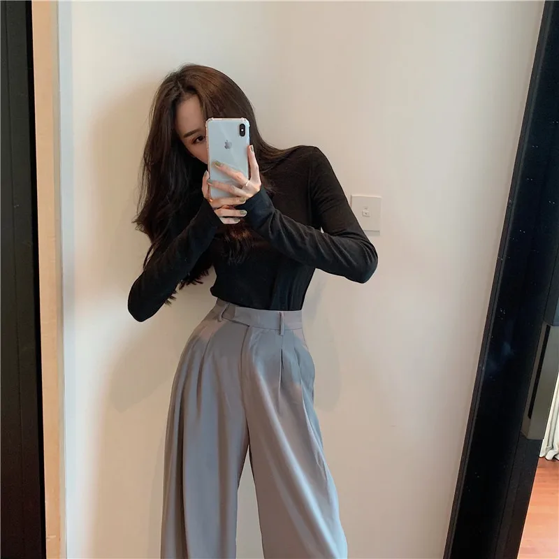Casual Pants Women 2023 Autumn Clothes High Waist Drape Mop Slimming Pants Gray Loose Straight Wide Leg Suit Trousers Y2k