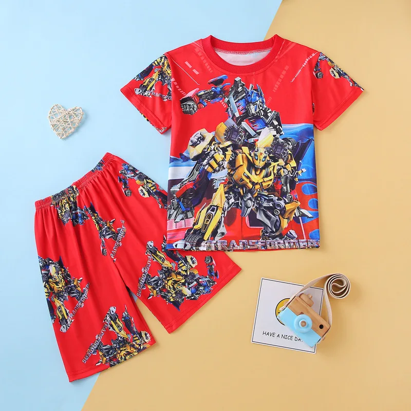 Summer Boy Short Sleeve Pajamas Set Cartoon Spiderman McQueen Cars Sleepwear Baby Homewear Children Clothes Kid Nightgown Pijama