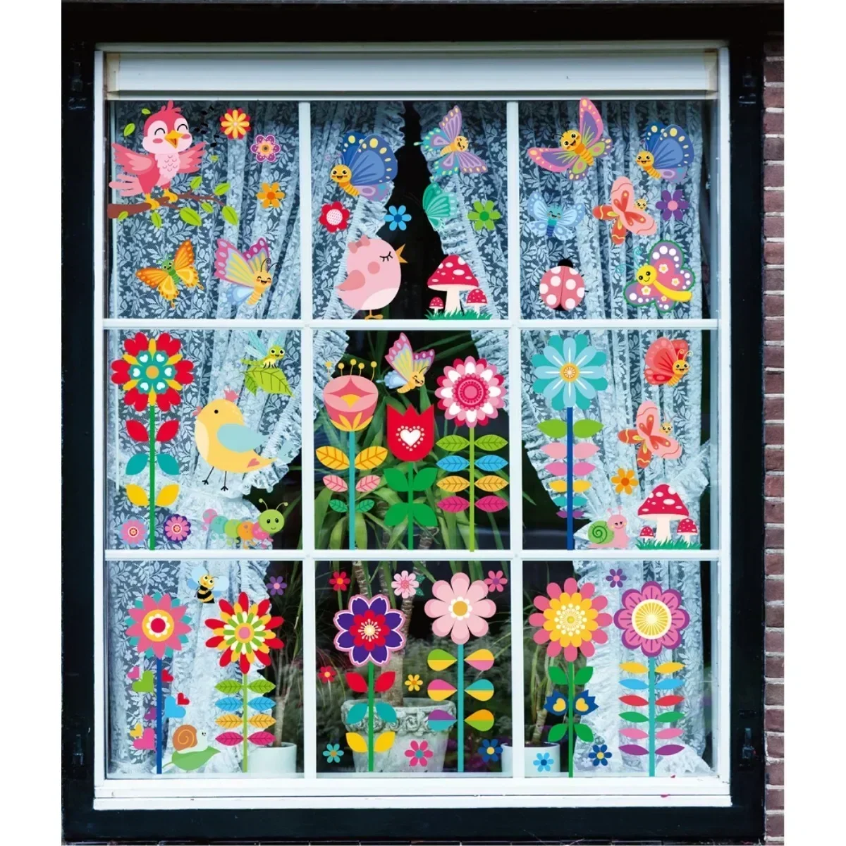 9Sheets Flower Butterfly Happy Easter Decoration Static Cling Hello Spring Window Stickers Party sticker for Glass Doors Mirrors