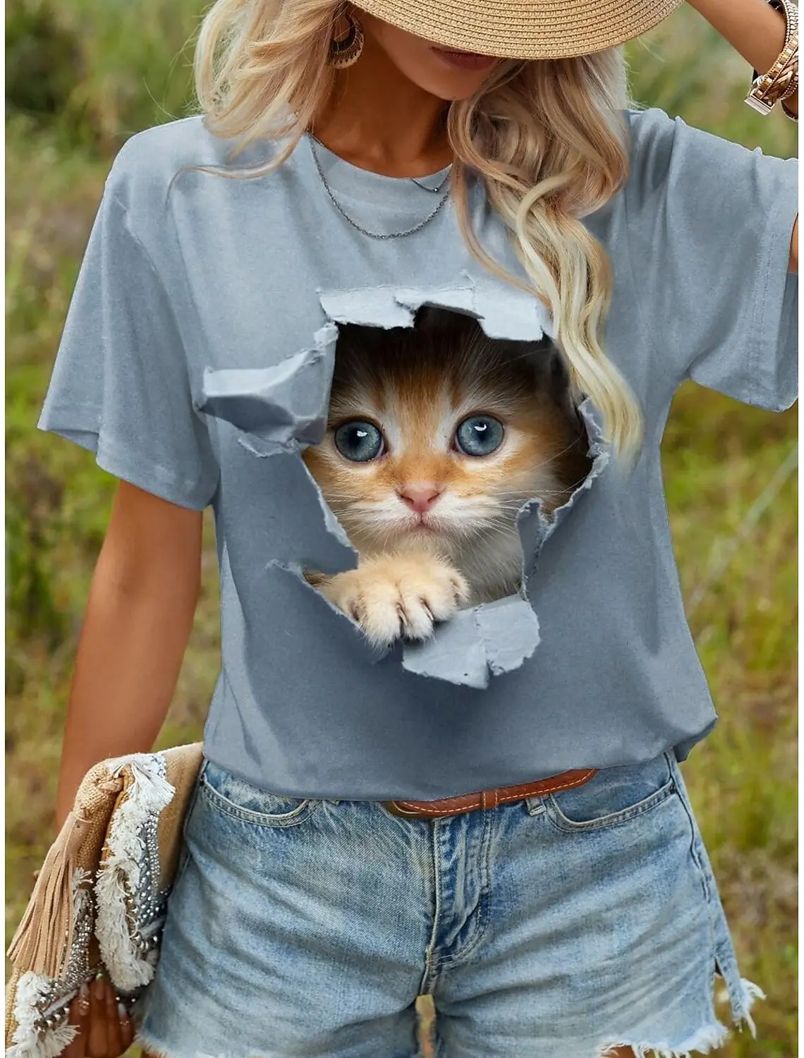 

Summer Women's T shirt Tee 3d Print Kawaii Cat Graphics Casual Short Sleeve Tops Fashion Round Neck t shirts for women beautiful