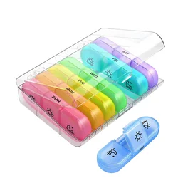 Vibrant 7 - Day Pill Organizer with 21 Compartments - Portable and Durable Plastic Case (Rainbow - colored)