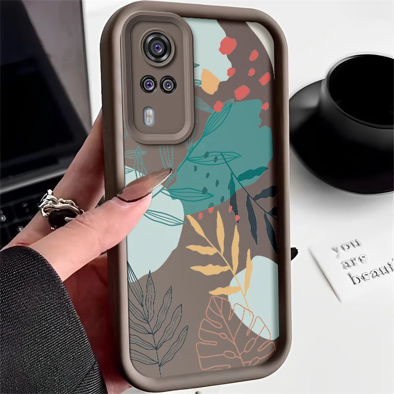 Luxury Fresh Green Leaf Painted Silicone Phone Case – Anti-Drop Soft Cover