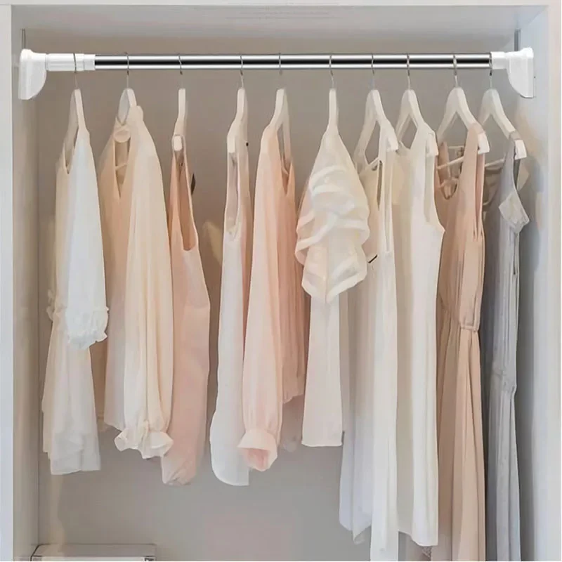 Adjustable Telescopic Rod Stainless Steel Clothes Rail Hanger Rod Clothes Rail Wardrobe Fixed Clothing Rack Varal Drying Rack - Image 3