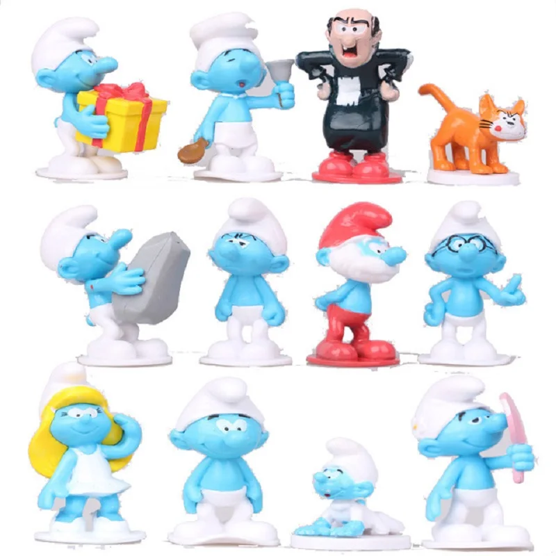 2026 New Hot-selling 12 Smurfs 2 Disney hand model Les Schtro Smurfette Blue Elf baby cake doll shape ornaments birthday gift