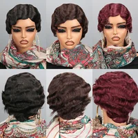 Perruque de Cheveux Humains Courts et Ondulés, Brun, Coupe Pixie, Style Océan, pour Femme 5