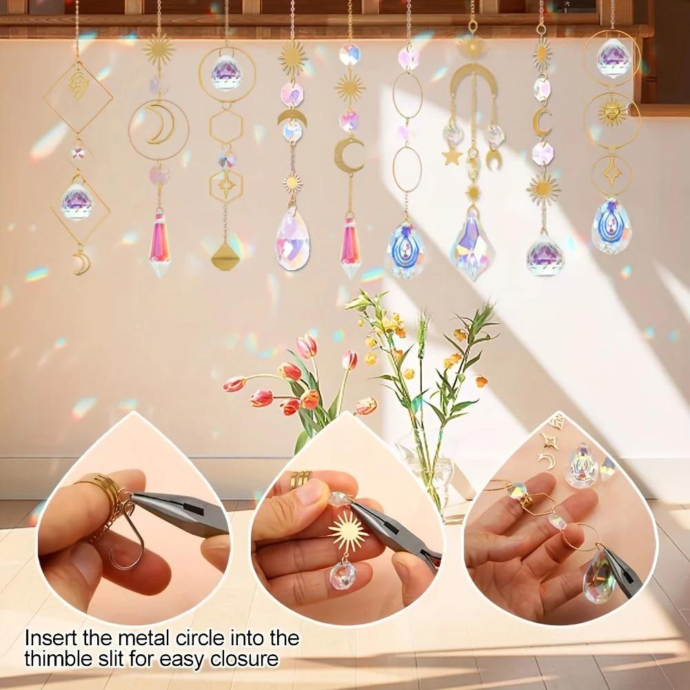 Suncatcher 200pcs/set DIY Colorful Glass Hanging Crystals Pendants Chain for Home Garden Decoration