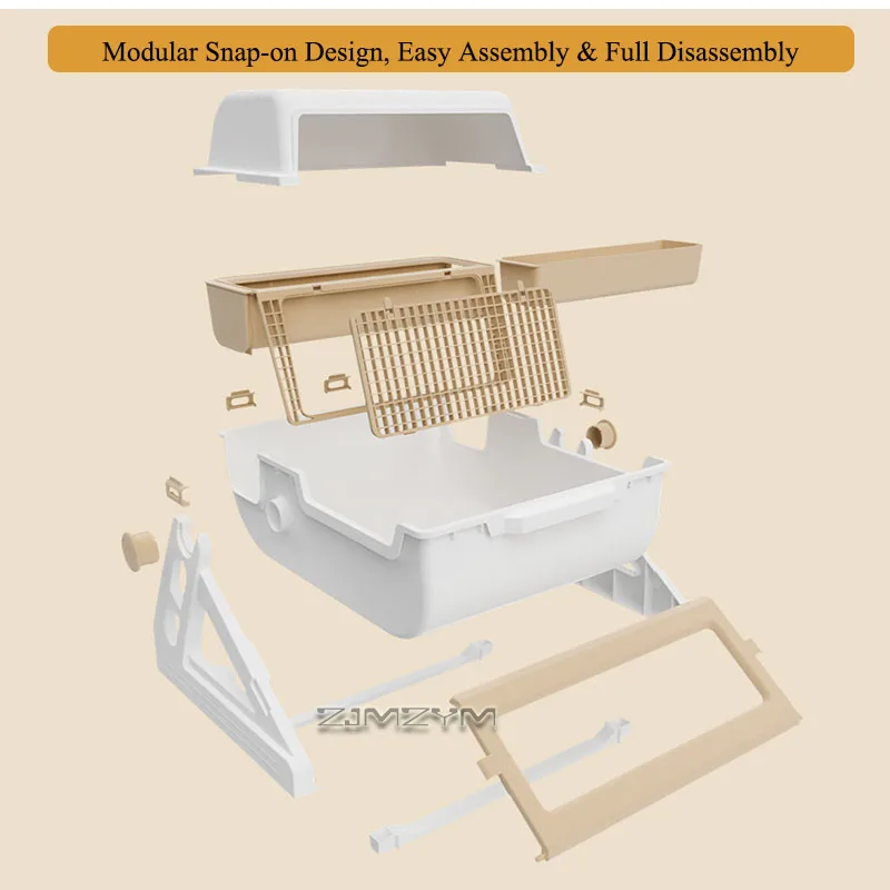 Semi‑Automatic Tilt Sifting Cat Litter Box No Scoop Needed Open‑Top Cat Toilet with Waste Drawer PP Resin for Cats up to 16.5lbs