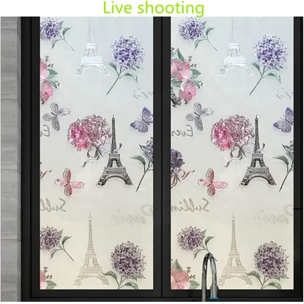 Pastoral American Window Film 3D Sunscreen Blackout Glass Stickers Balcony Bathroom Privacy Decorative Static Film