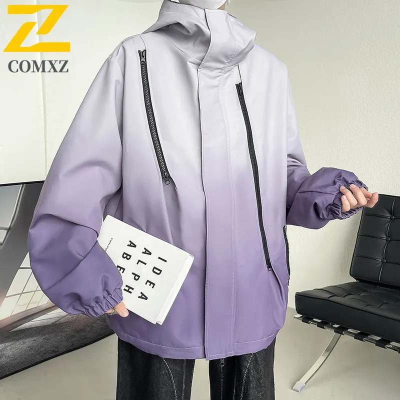 COMXZ Spring Autumn Workwear Coat Men Jacket American style Casual Versatile Gradient Loose Fit Windbreaker Outdoor Sportswear