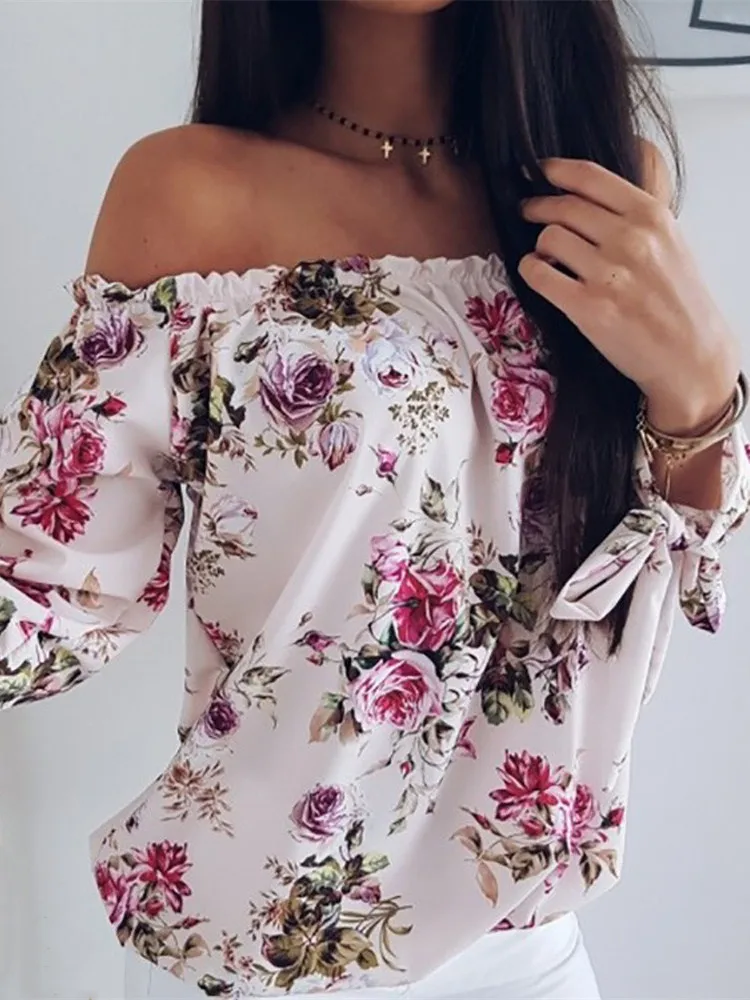 Women Off Shoulder Floral Blouse Shirt 2019 Summer Casual Tops Lady