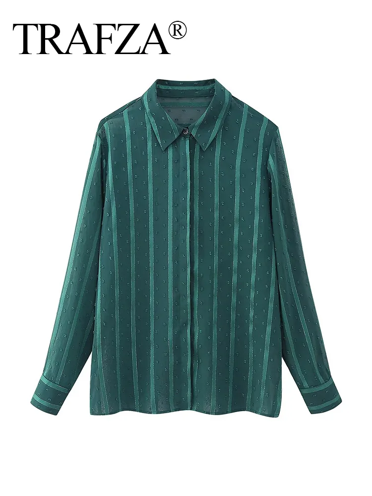 

Блузка женская с длинным рукавом и отложным воротником, в полоску