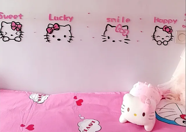 New 4Pcs Kawaii Sanrio Hello Kitty Wall Decor Stickers Girls Chidren 3D  Acrylic Room Decoration Cute Anime Wallpapers Gifts 2023 - AliExpress