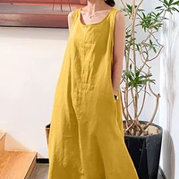 Summer Cotton Linen Dress Women Maxi Dress Round Neck Long Tanks Loose Dress Bohemian Plus Size Beach Boho Dress Vestidos 2023 - Image 3