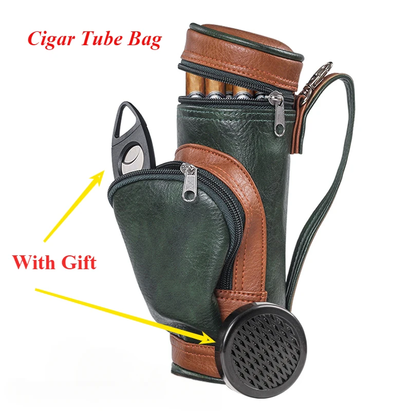 Accessori per tubi per sigari da viaggio Borsa da golf per sigari portatile per uomo Regalo Porta umidificatore in pelle Tagliasigari e umidificatore