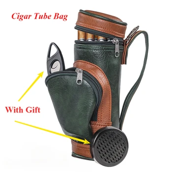 Accessori per tubi per sigari da viaggio Borsa da golf per sigari portatile per uomo Regalo Porta umidificatore in pelle Tagliasigari e umidificatore