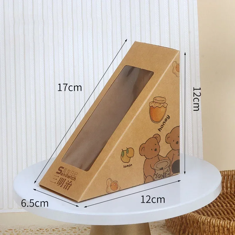Sandwich-Verpackungsboxen, dreieckige Kuchenbehälter, Fenster, Dessertboxen, Papier-Gebäckbox, kompakt, zum Tragen und Backen – Detail 1