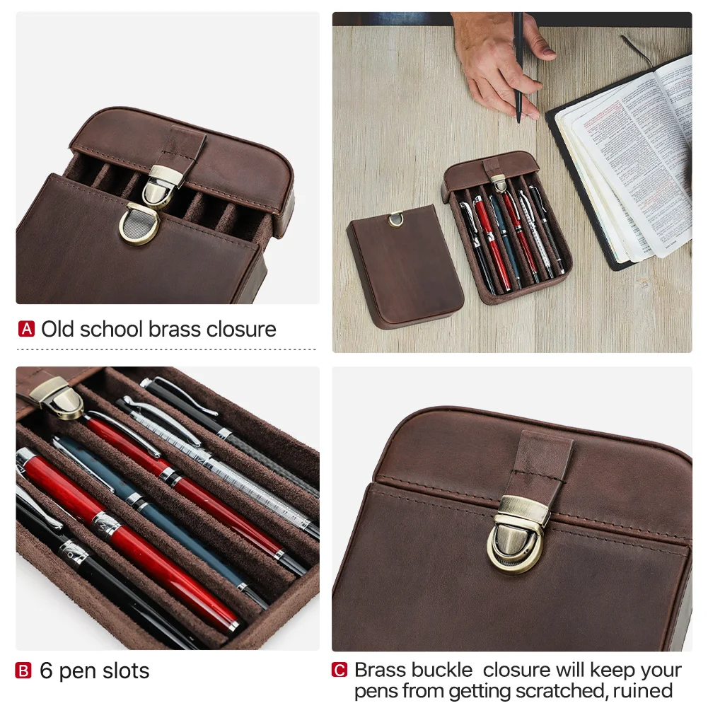 Handmade Vintage Leather Pen Case Box 3/6 Slots Pens Holder