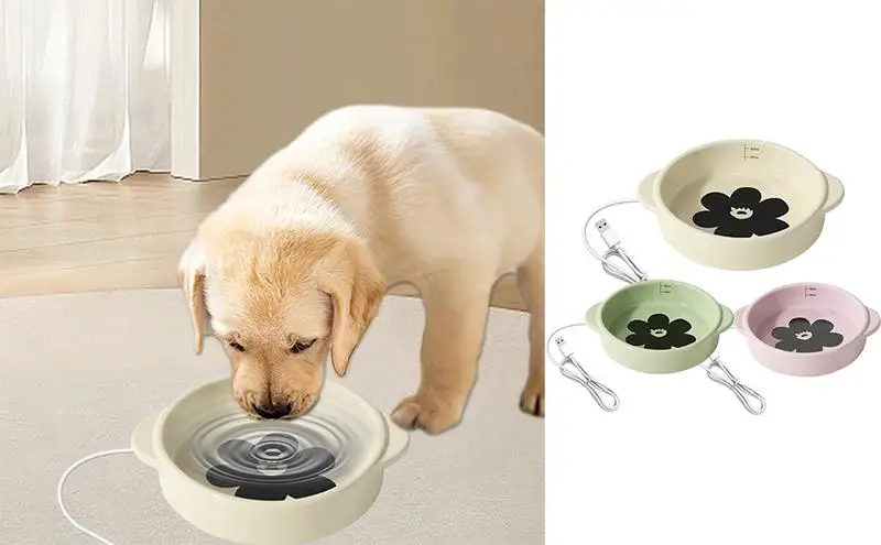 

Pet Heated Water Dish 15W Non Slip Thermostatic Control Heated Pet Bowl Insulated Ceramic Cat Bowl With Chew Proof Cord