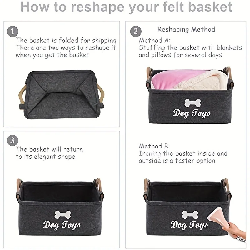 Spacious Pet Storage Basket - Foldable & Versatile Organizer with Sturdy Handles for Dog Toys, Clothes & Grooming Supplies 3