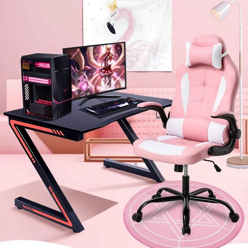 

Gaming Chair Office Chair Desk Chair with Lumbar Support Flip Up Arms Headrest Swivel Rolling Adjustable PU Leather