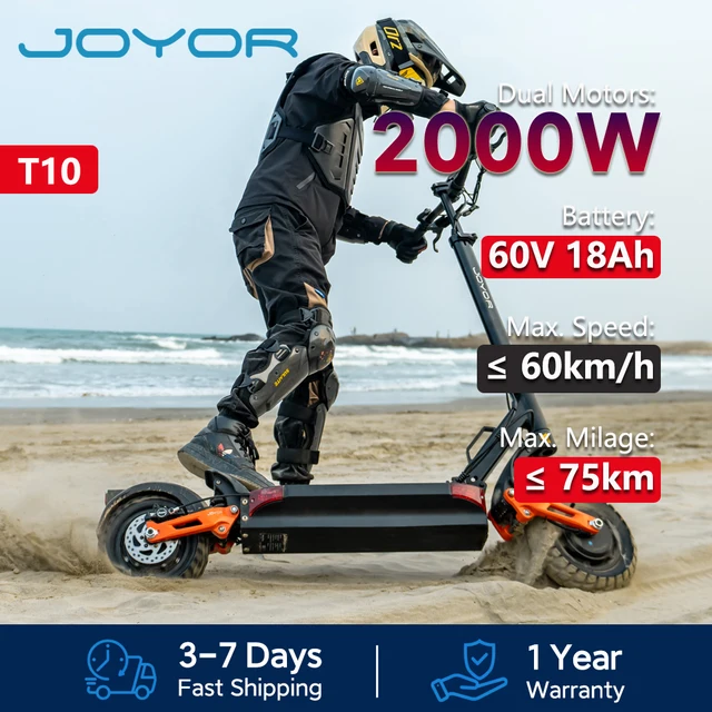 JOYOR T10 Trottinette electrique adulte, Double moteur 1000W, Batterie 60V 18Ah, Pneu 10'', Autonomie 75 km, Vitesse max 25 km/h 1