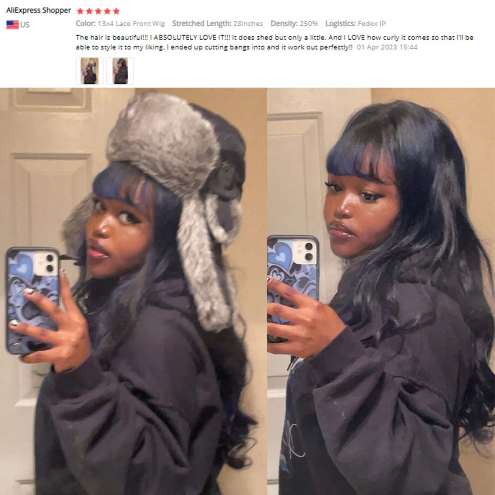 Highlight Black With Blue 13x6 Transparent Lace Frontal Wigs Human Hair Wig For Women Brazilian  Hair Glueless Full Lace Wigs