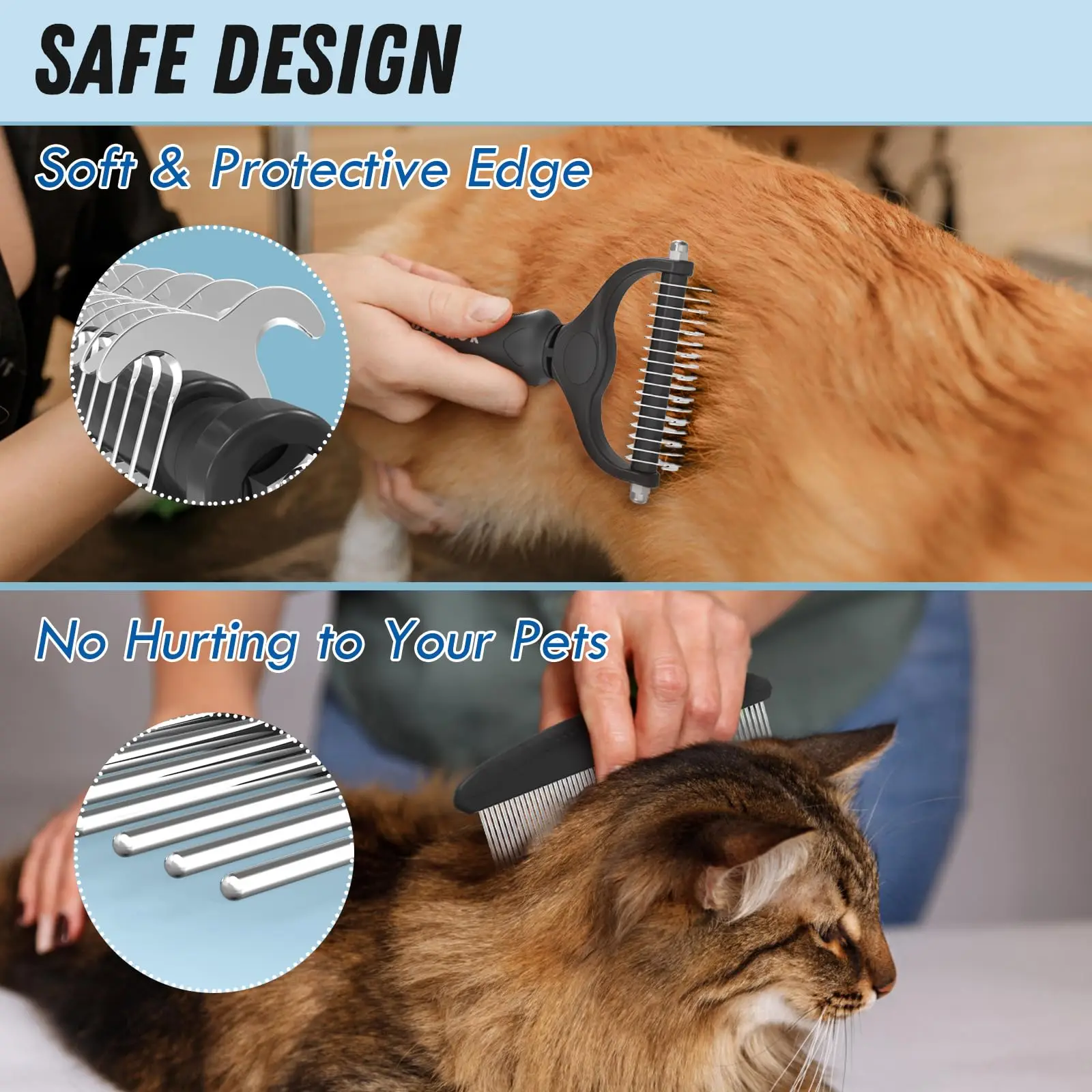 Pet grooming brush and metal comb combo, cat brush dog brush removal, undercoat rake, pet grooming supplies, long-haired pet 4
