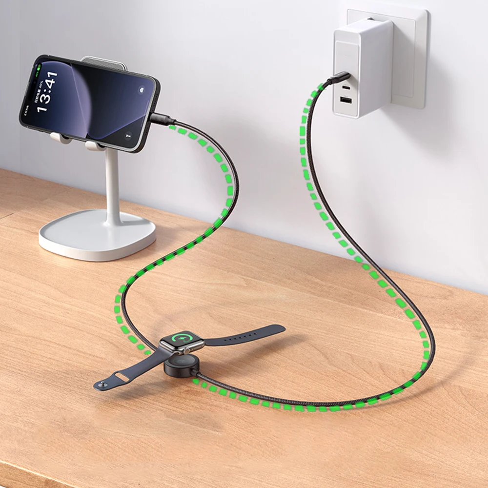 Bonola 2-in-1 Magnetisches Ladekabel für Apple Watch Ultra 11 60W Schnellladung USB-C zu C Geflochtenes Datenkabel für iPhone 15/16/17 – Detail 7