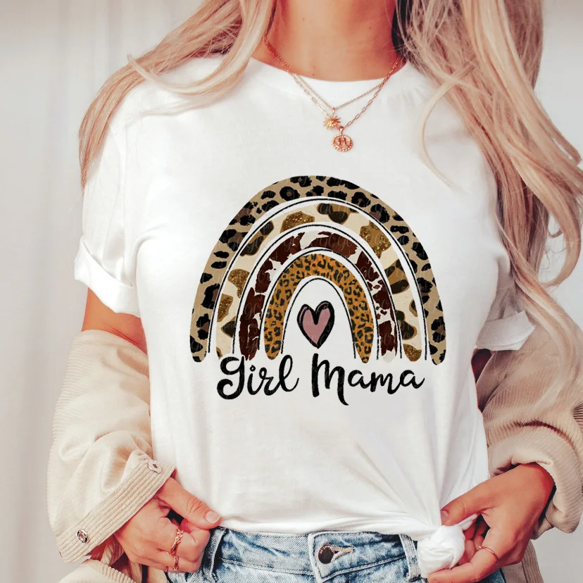 

Cartoon Letter Mom Casual Leopard Women's Mother's Day T-shirt Printed T-shirt Women's Summer Casual White Top Loose Short Sleev