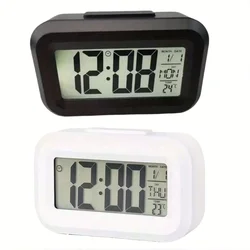 Smart Digital Alarm Clock with LCD Display and LED Light for Bedroom or Office (Black and White) (2-color 2pcs)