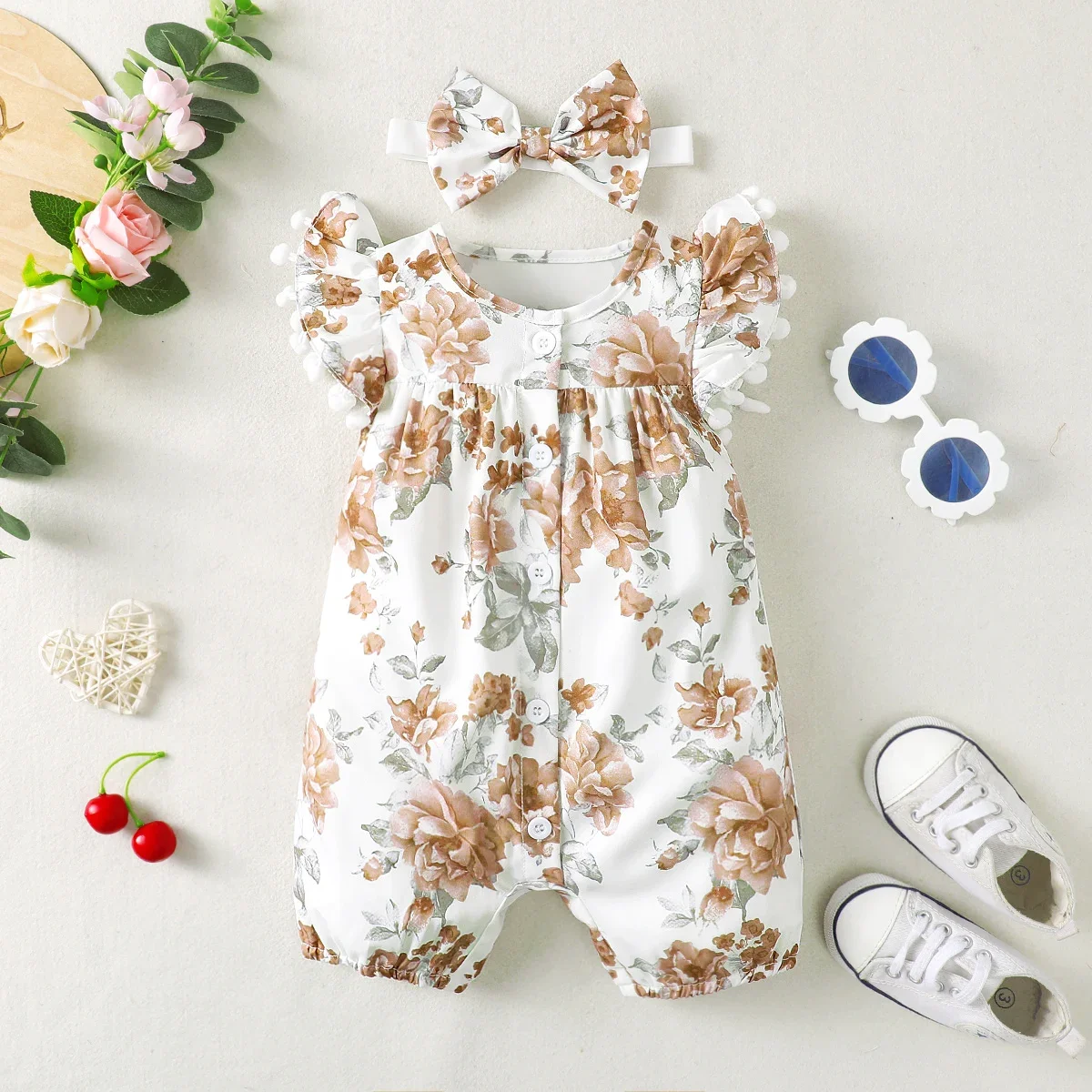 

Newborn Ruffle Lace Jumpsuit Baby Kid Girls Solid Sleeveless Jumpsuit Romper Headband Clothes Outfits Princess Party Clothing