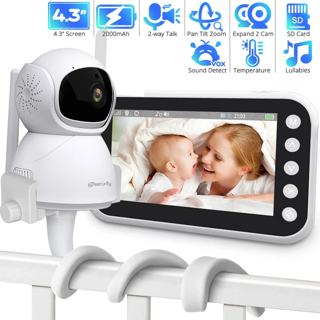 Monitor de video para bebés con cámara y audio, pantalla LCD de 3.2  pulgadas, visión nocturna infrarroja, audio bidireccional y monitoreo de