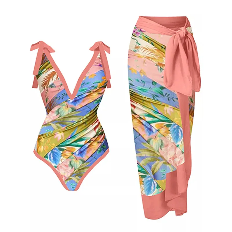 ZAFUAZ 2024 Vintage Women Sexy One Piece Swimsuit Designer Bathing Suit Beach Dress Cover Up Ruched Swimwear Summer Beachwear