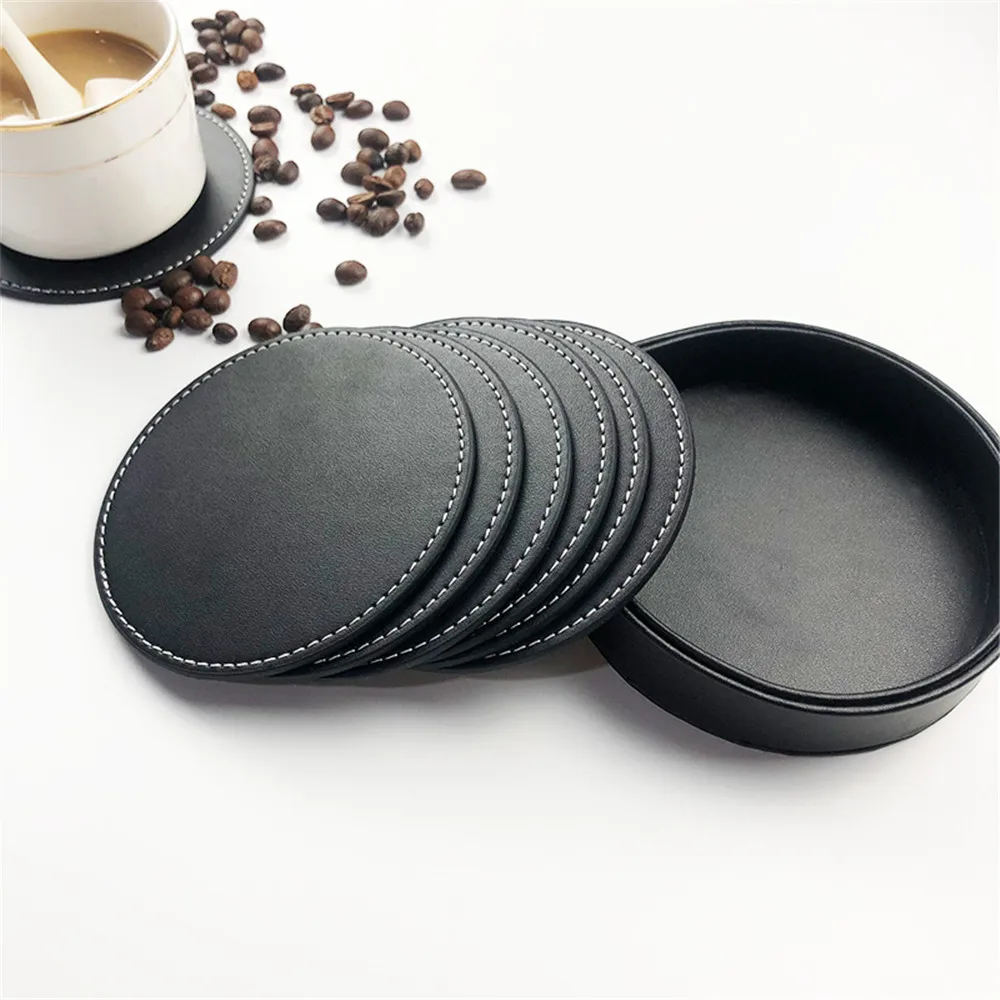 1pcsPULeatherCoasterWaterproofHeatResistantRoundCupCoasterCup