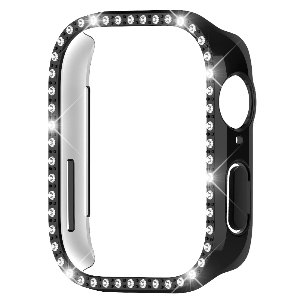 Rhinestone-Studded Soft Watch Band with Protective PC Case - Elegant Strap and Cover Set