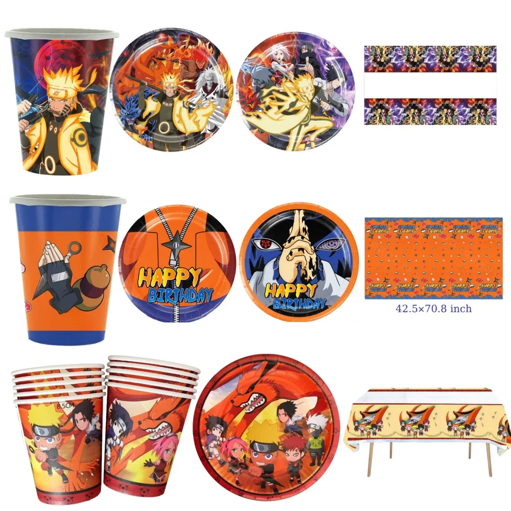 Ultimate Naruto Birthday Party Supplies Set - Ninja Tableware Kit with Paper Cups, Plates, and Tablecloth, Perfect
