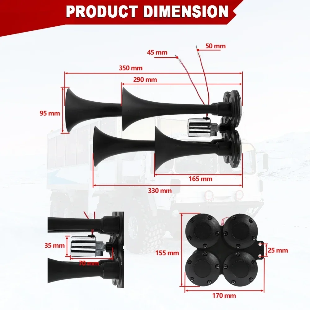 12V 24V Universal Claxon Air Horns 150db Powerful Volume Tuned Train Horn Sound Super Loud for cars Trucks Boats Motorcycles