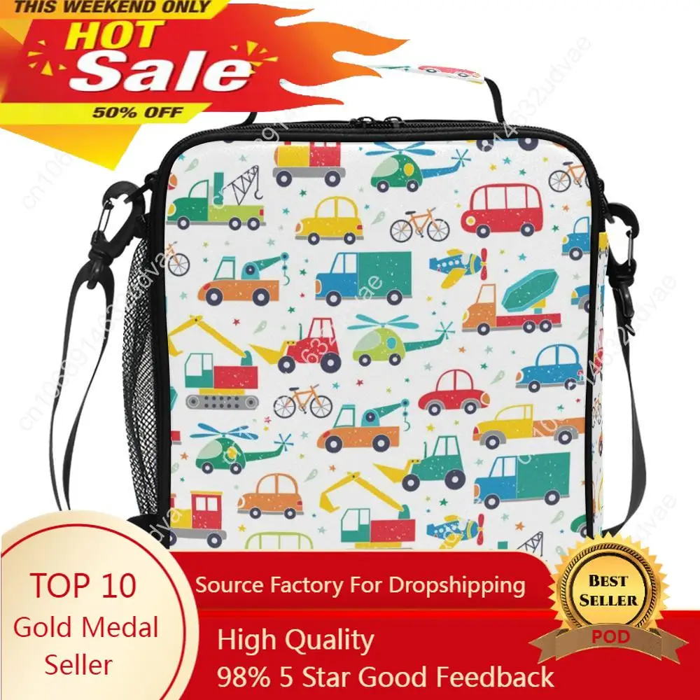 Kids Children Lunch Cool Bag BPA Free Cartoon Car Printed Fashion Boys Girls Detachable Handle Portable Insulated Lunch Box Bag autumn 6 24m baby hats ant saliva dustproof protective face shield cover detachable peaked cap fashion children kids visors hat
