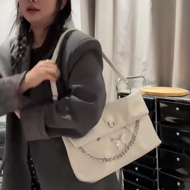 Fashion Butterfly Patch Chain Tote Bag Women Leather Large Capacity Backpack Ladies Multipurpose Foldable Durable Crossbody Bag