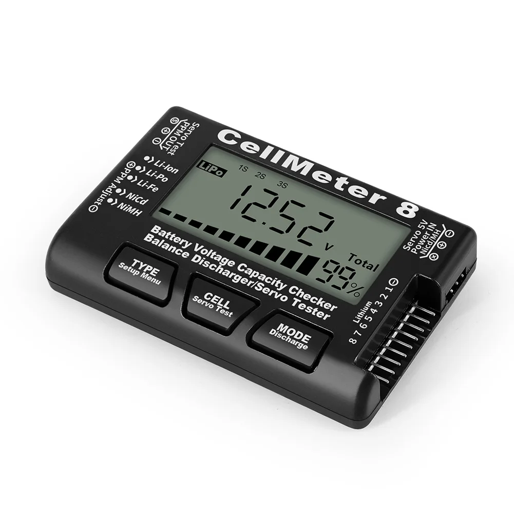 

Battery Display CellMeter8 Battery Tester for LiPo Li lon Li Fe NiCd NiMH Batteries Discharge & Balance Current